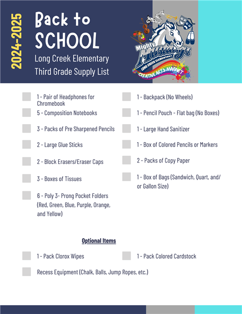 2023-2024 Third Grade School Supply List